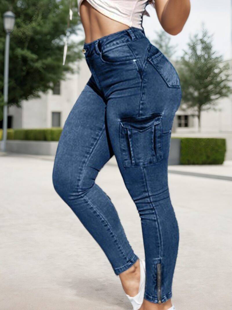 Multi-pocket High-stretch Mid-rise Zipper-hem Skinny Pencil Pants, Urban Style Women's Jeans And Clothing Cargo Jeans Amazon Don't Sell - Image 6