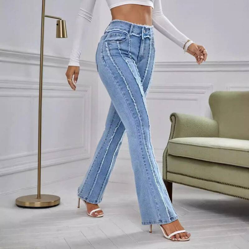 New Slightly Flared Wadding Edge Jeans For Women - Image 3