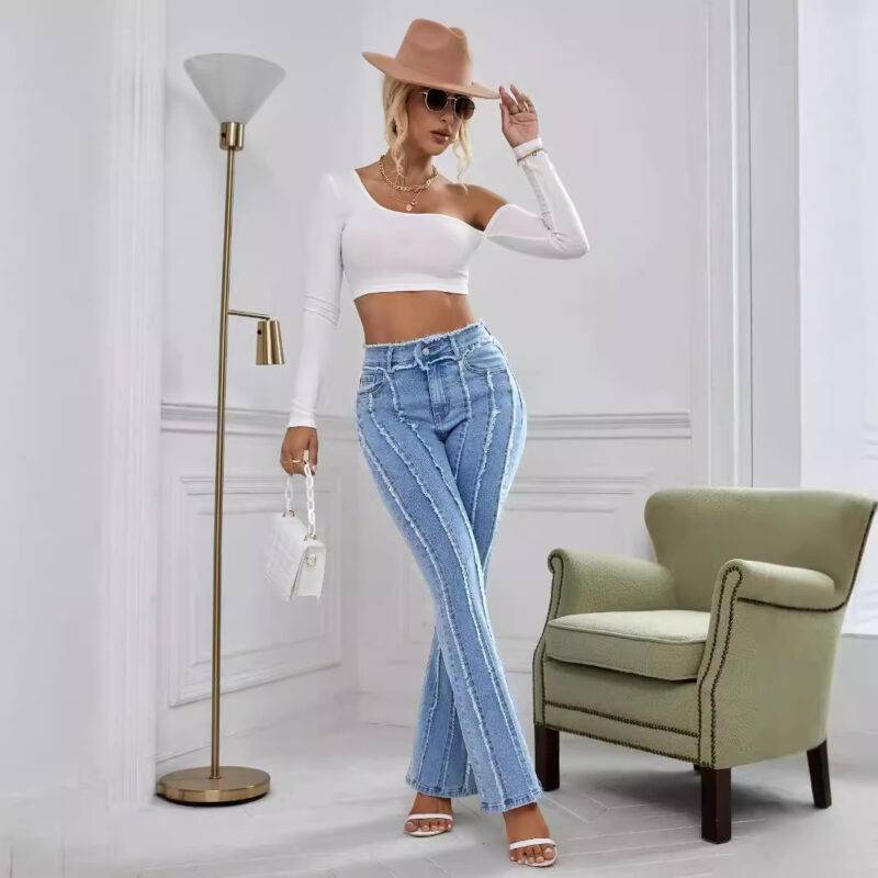 New Slightly Flared Wadding Edge Jeans For Women - Image 5