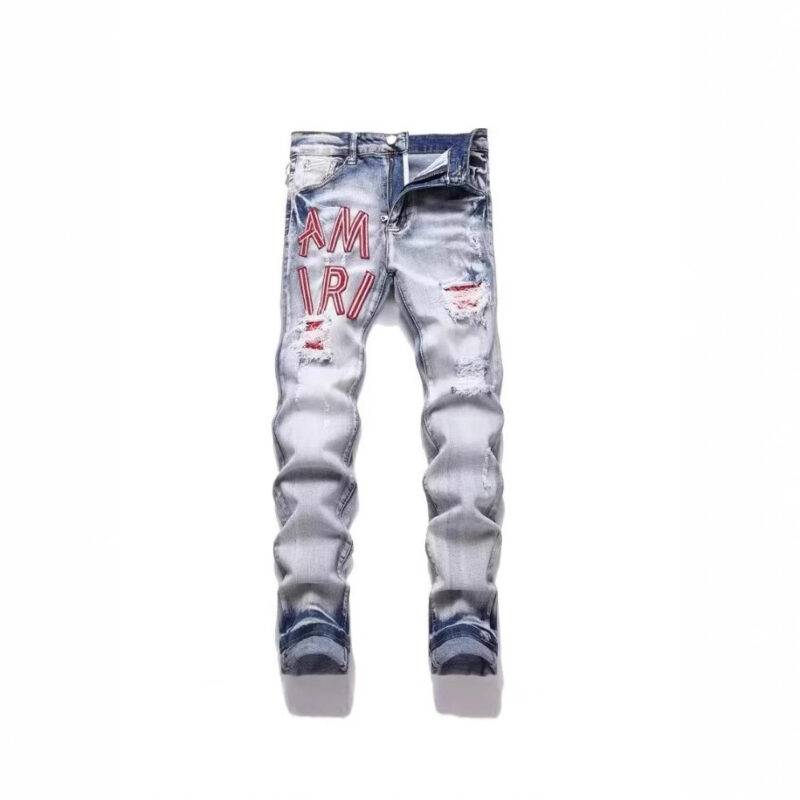 Punk Retro Blue Ripped Slim Elastic Printing Printing And Dyeing Feet Men's Jeans - Image 8